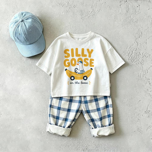 SILLY GOOSE Baby & Kids Banana Goose Plaid 2 Piece Set