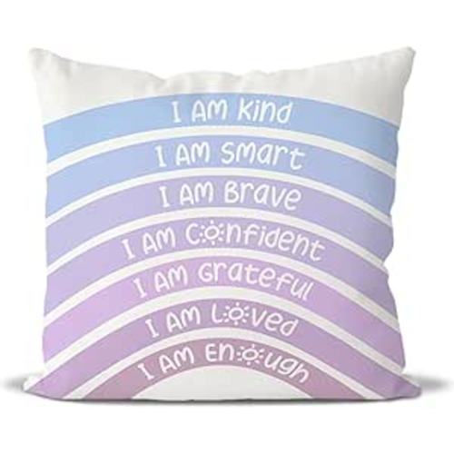 QIYUHOY Rainbow Classroom Throw Pillow Covers, Book Center Calming Corner Playroom Decor Pillow Case, Purple Pillow Cover, I Am Kind Smart Brave Confidence 18x18 Inch Pillowcase（Royal Purple）