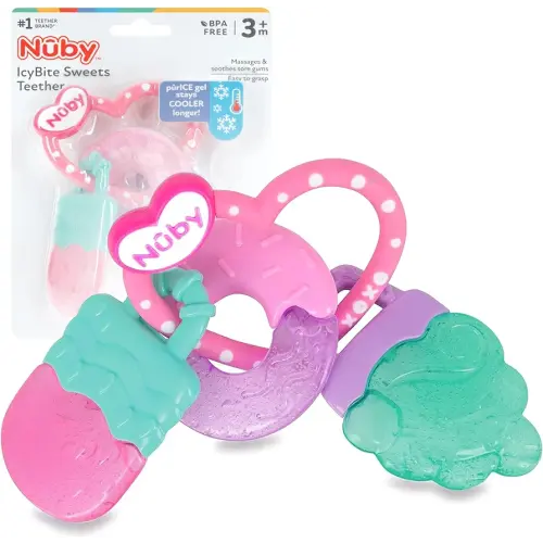 Nuby ICY Gel Teether Ring, Popsicle, Donut and Ice Cream - 3+ Months