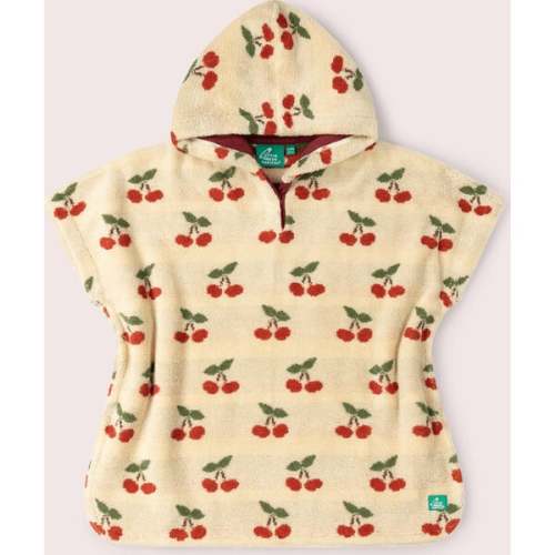 Little Cherries Baby Towel Poncho, Cream