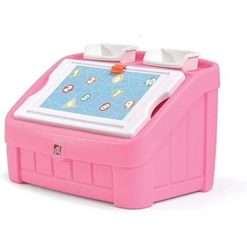 Step2 2-in-1 Toy Box & Art Lid, Kids Toy Storage Bin & Organizer, Easel & Chest in One, Made of Durable Plastic, For Toddlers 2+ Years Old, Pink