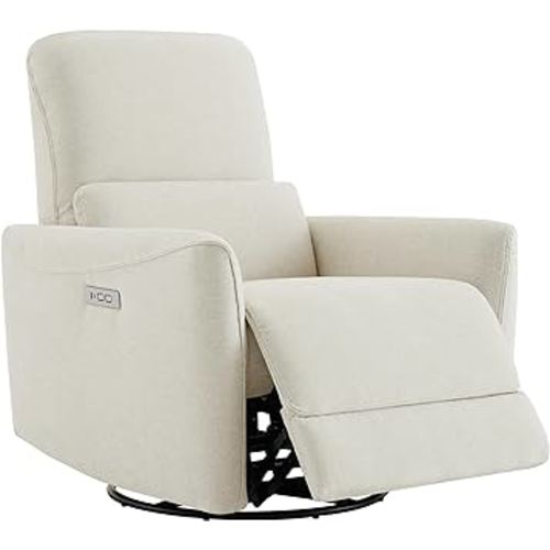 CHITA Power Recliner Chair Swivel Glider, FSC Certified Upholstered Living Room Nursery Reclining Sofa Chair with Lumbar Support, Linen
