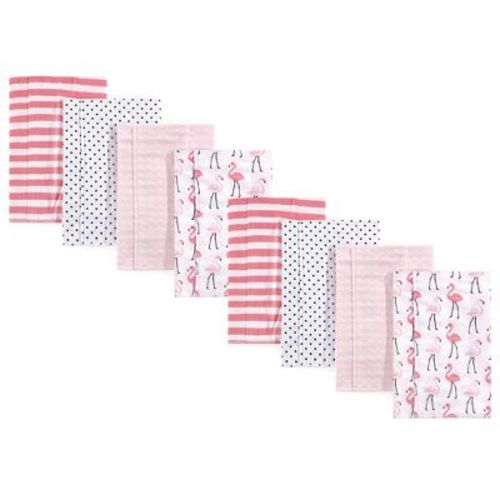 Hudson Baby Boys and Girls Cotton Poly Flannel Burp Cloths 8-Pack Set, Flamingos, One Size