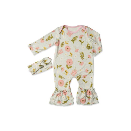 Ruffle Romper & Head Wrap Set, 0-3M