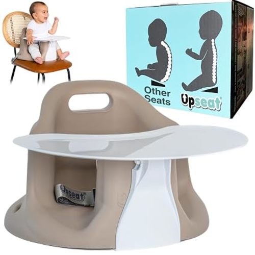 Upseat – The Original Ergonomic Baby Floor & Booster Seat with Tray, Developed with Physical Therapists for Upright Posture & Healthy Hip Development, 4–24 Months, Extra-Large Tray (Taupe)