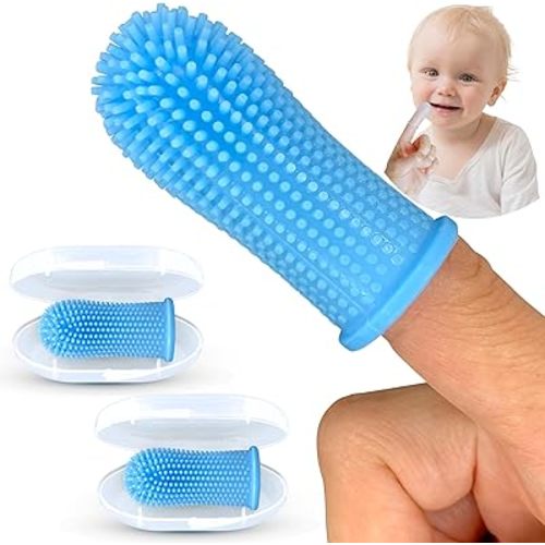 Itsy Bitsy Baby Toothbrush, Pediatrician Recommended, 360 Degree Bristle Silicone Baby Toothbrush 6 to 12 Months, and Toddler Toothbrushes 1-2, Set of 2 - Blue