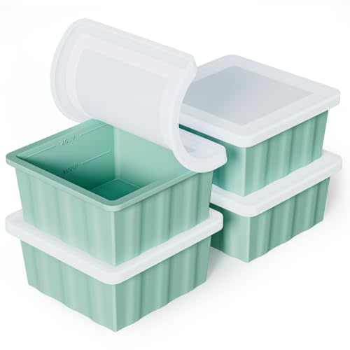 Silicone Freezer Tray for Soup Ice Cubes: 2-Cup Freezing Trays with Lid for Meal Prep - 4Pack Silicon Soup Portion Freeze Tray Make Stock Souped Ice Cube