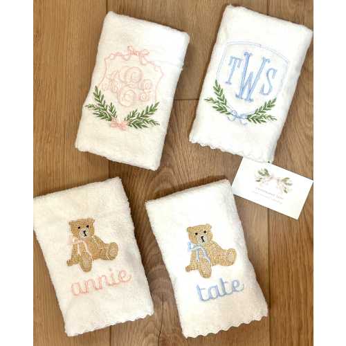 Embroidered Baby Burp Clothes Ultra Soft with Delicate Scalloped Edges