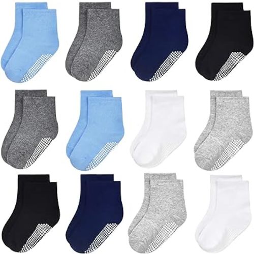 GRPSKCOS Baby Socks Non Slip 12 Pairs Toddler Anti Skid Socks for 0-7 Years Infants Little Kids Boys Girls