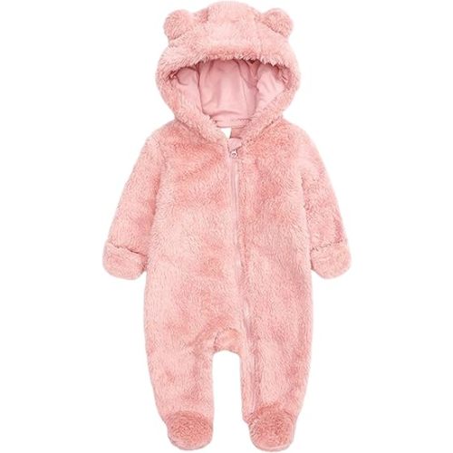 Baby Snowsuit Bear Ear Hooded Jumpsuit Fleece Romper Zipper Winter Coat Outfits