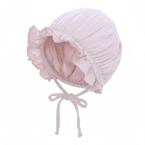 Baby Girl Cotton Muslin Bonnet - Vintage Ruffle Lace Newborn Sun Hat Adjustable Chin
