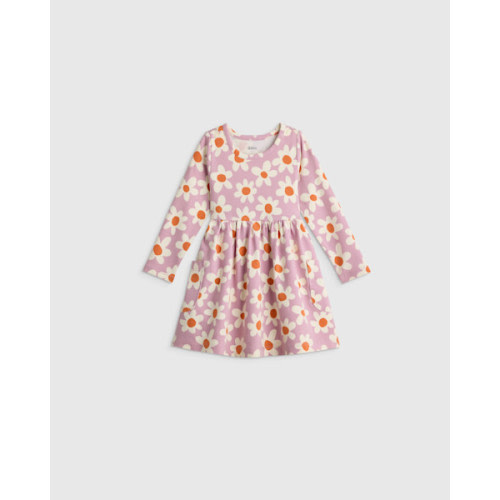 Organic Cotton Long Sleeve Fit and Flare Pocket Dress - Baby Girl in Navy Daisies