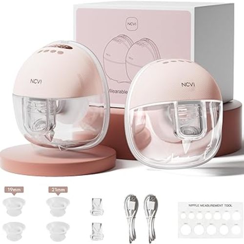 NCVI Breast Pump Hands Free, Wearable Breastfeeding Pump with Strong Suction, 1400mAh Long Battery, 4 Modes & 9 Levels, Discreet Ultra-Quiet Portable Wireless Pump, 19/21/24mm Flange Inserts, 2 Pack