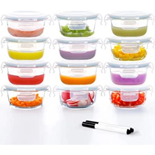 Luvan 7oz Glass Baby Food Containers, 12 Pack Baby Food Jars with Lids Leakproof, Stackable Baby Food Storage Containers Freezer Safe, Baby Bullet Containers for Fruit Purees and Vegetable Mashes