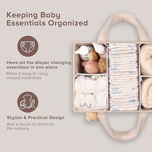 PeraBella Baby Diaper Caddy Organizer with Handle, Boy & Girl Shower Gift Basket, Portable Diaper Storage Basket Bin for Wipes, Newborn Baby Essentials Registry Search Must Haves, Car Caddy Organizer