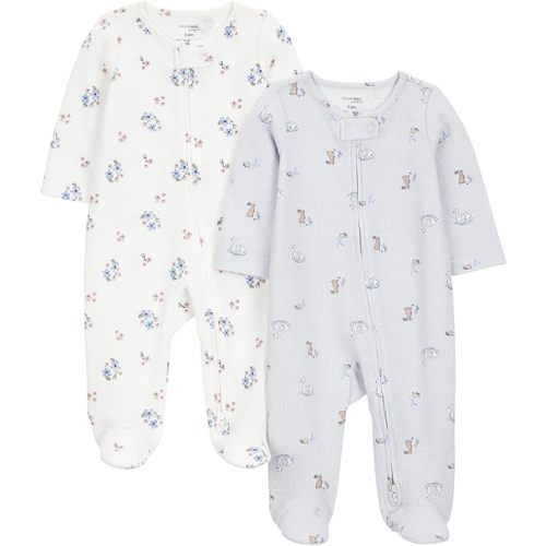 Simple Joys by Carter's baby-girls 2-way Zip Thermal Footed Sleep and Play, Pack of 2
