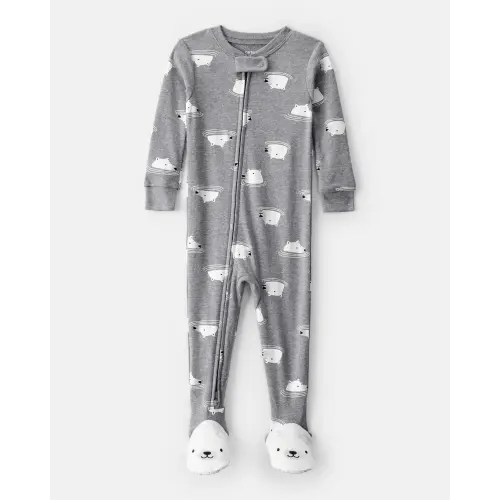 Baby Boy Polar Bear Cotton Snug Fit 2-Way Zip Footie 1-Piece Pajamas - Grey | Carter's