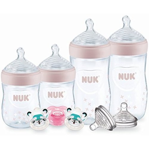 NUK Simply Natural Baby Bottle Newborn Gift Set, Pink - 5 Ounce & 9 Ounce - Girl