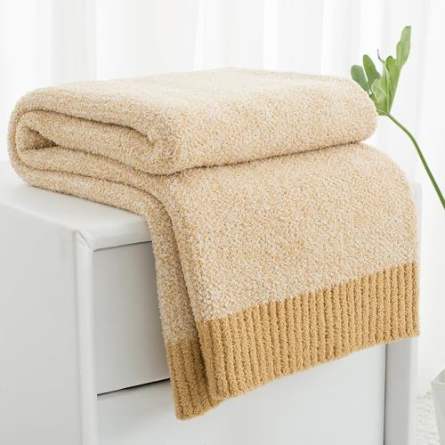 Yellow Carriediosa Heather Throw Blanket 50" X 60", 400GSM Ultra Soft Microfiber Fuzzy Fluffy Reversible Knitted Blankets Cozy Plush Lightweight and Warm Fall Throws for Couch, Bed, Sofa, Yolk Yellow