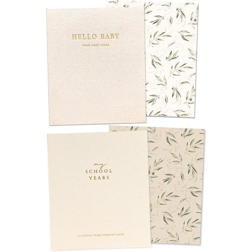 Baby Memory Book & School Years Memory Book Bundle – Baby Book Keepsake & (Preschool-12) School Photo Album Book for School Memories (Unisex)