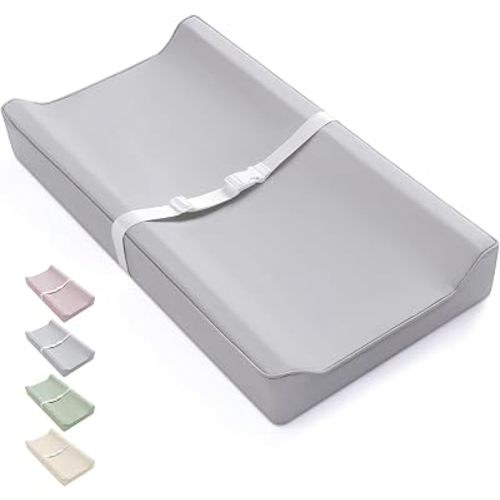 Blissful Diary Cambiador de Bebé de Cuero Vegano con Cubierta de PU Impermeable y Fácil de Limpiar, Cambiador de Pañales Cómodo de Tamaño Estándar para Cómoda y Mesa, Gris Claro