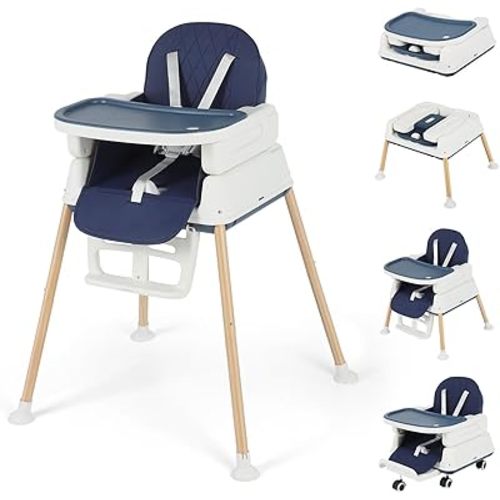 5-in-1 Baby High Chair, Convertible Booster & Play Chair, Portable Foldable Lightweight, Easy to Clean with Tray, for Babies Toddlers 6-36 Months, Blue