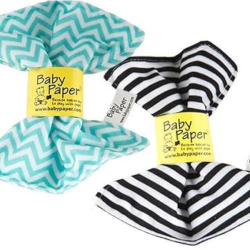Baby Paper – 2 Pack of Crinkly, Sensory Toys, Black & White Stripe, Turquoise Zig Zag