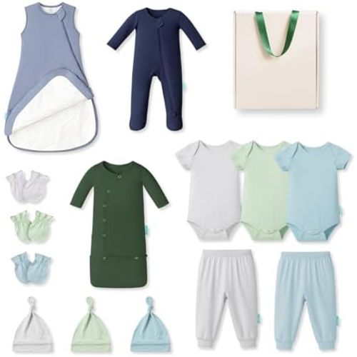 PurComfy Bamboo Newborn Clothes Gift Set: 14-Piece Layette with Sleep Sack, Baby Essentials — Bamboo Lover Set