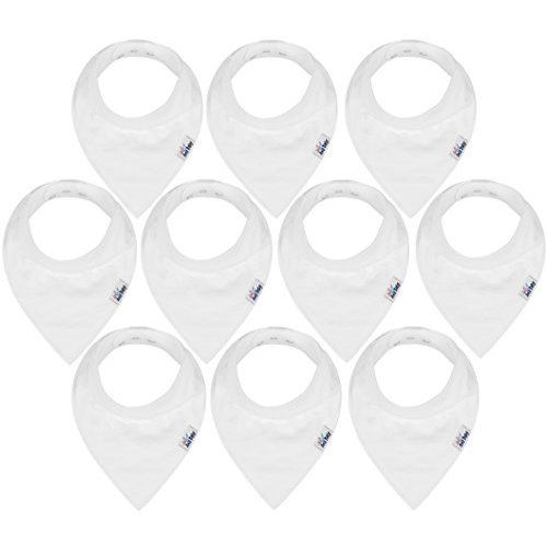 10-Pack Baby Bandana Drool Bibs Plain White for Drooling and Teething, 100% Organic Cotton, Soft and Absorbent, Unisex Bibs for Baby Boys & Girls - Baby Shower Gift Set by Ana Baby