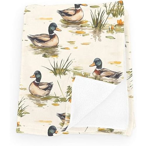 Vintage Mallard Ducks Baby Boy Girl Blankets Boho Duck Hunting Flannel Fluffy Blanket for Baby Pond Animals Toddler Newborn Daycare Infant Nursery Crib Bed Blankets Mallard 30x40inch