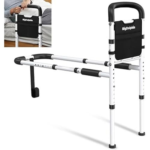 Bed Rails for Elderly Adults Safety - ASTM Approved Adjustable Bed Cane Supports 350LBS with Non-Slip Grip & Storage Pocket, Stable Bed Assist Rails for Seniors, Tool-Free