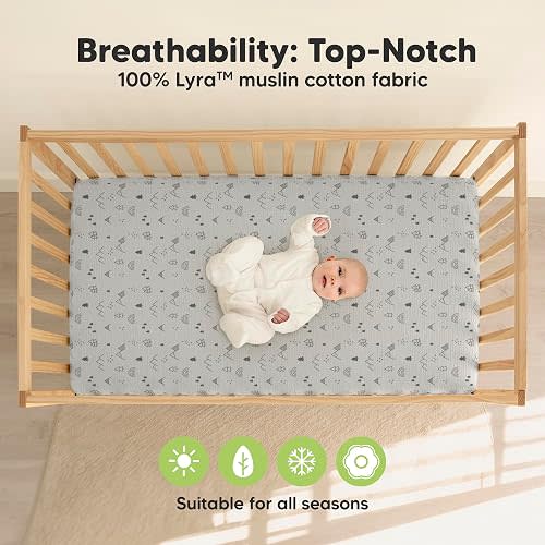 KeaBabies 2-Pack Muslin Crib Sheets for Boys, Girls - 100% Organic Cotton Fitted Baby Crib Mattress Sheet, Soft Breathable Standard Toddler Bed Cover Bedding Set, Neutral, Durable 52x28 (Woodland)