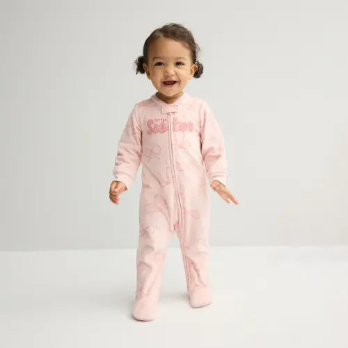 Baby Girl Carter's Bow Print Little Sister Loose Fit Long-Sleeve Sleep & Play