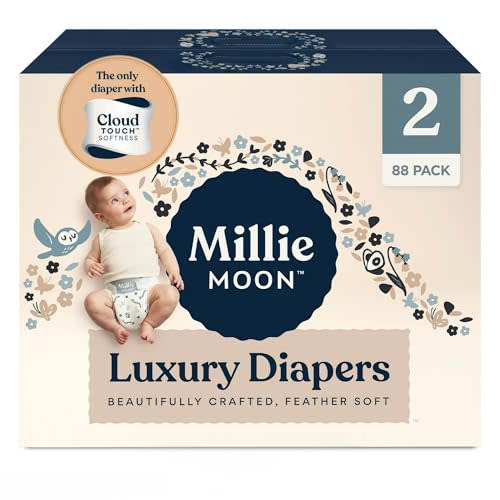 Millie Moon Luxury Diapers  Ultra Soft CloudTouch Disposable Diapers with 12 Hour Absorbency & Wetness Indicator (2-88ct)