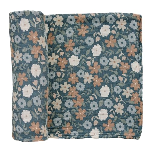 Mebie Baby Midnight Floral Muslin Swaddle, Modern and Neutral Swaddle Blanket for Baby Girl or Boy, Soft Baby Blankets, Newborn Swaddle Blanket, 0-3 Month, Comfy Wrap, Baby Essentials & Gifts