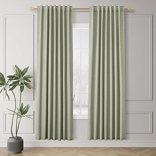 Sage Green Black Out Curtains 80 Inch Length Linen Textured Thermal Insulated Room for Bedroom Living Room Back Tab Rod Pocket Modern Farmhouse Home Window Decor Darkening Curtains 2 Panels Set