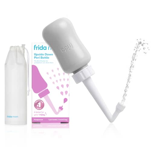 Frida Mom Upside Down Peri Bottle Sprayer for Postpartum Care w/ Bag, Gray | Portable Travel Bidet & Perineal Cleanser with Travel Bag, Postpartum Essential, Gray