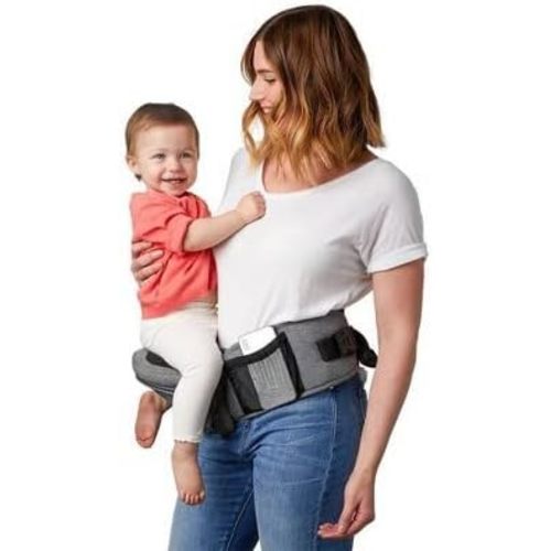 Tushbaby Original Hip Seat Baby Carrier for Babies & Toddlers up to 45 lbs, Safety Certified, Lightweight No-Foam Design with Storage, Grey