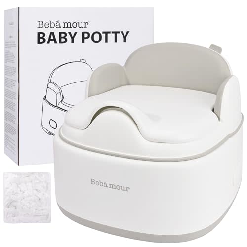 Bebamour Potty Training Toilet 3 in 1 Multi-Functional Potty Seat Detachable Baby Potty Step Stool Anti-Slip Stable Potty Training Toilet with 100 Pack Trash Bags for Baby Toddler Kids(Coffee)