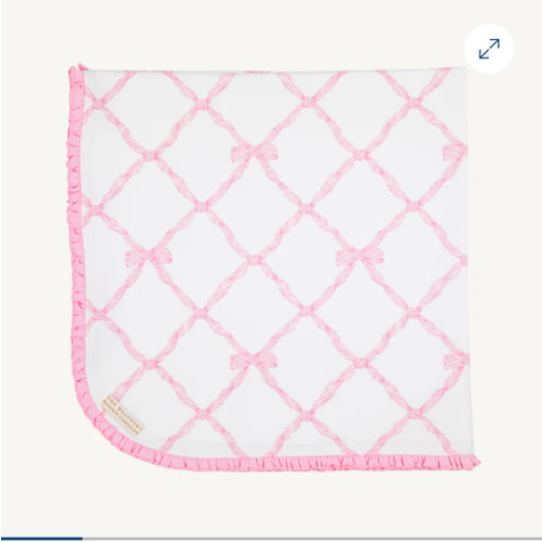 Baby Buggy Blanket - Buckhead Blue Belle Meade Bow with Worth Avenue White