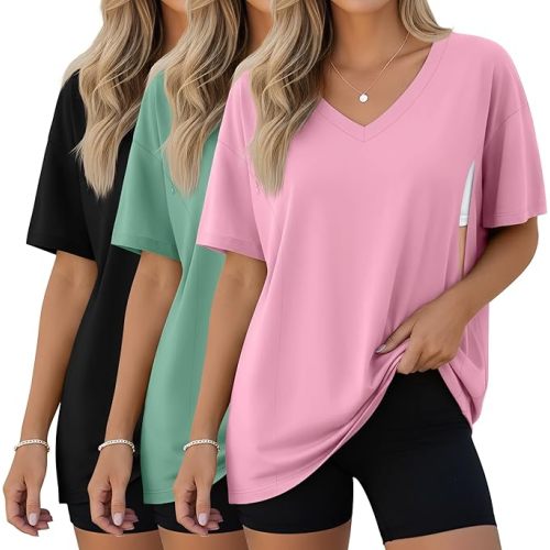 3 Pack Women's Oversize Nursing Shirts for Breastfeeding with Hidden Zippers Loose Fit Short Sleeve Maternity Tops