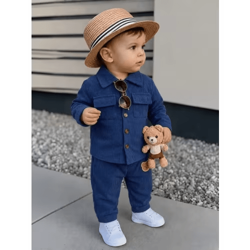 baby boy 2pcs set corduroy long sleeve shirt pockets elastic - Temu