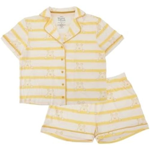 Disney's Winnie the Pooh Women's Notch Collar Button-Down Shirt and Shorts Sleepwear Set