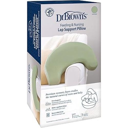 Dr. Brown's Feeding and Nursing Lap Support Pillow with Cover, Premium Memory Foam, Responsive Firm Support, Storm Green