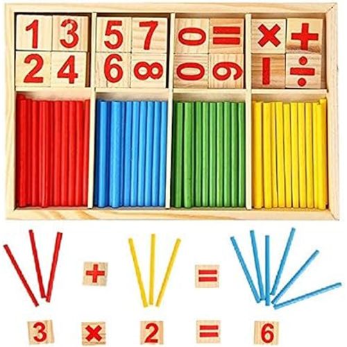 Counting Number Blocks and Sticks | Montessori Toys for Kids Learning| Homeschool Supplies for Math manipulatives | Toddlers Educational Wooden rods with Storage Tray