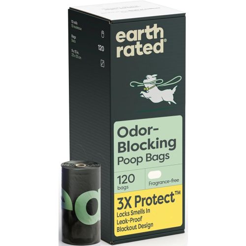Earth Rated 3X Protect Dog Poop Bag Rolls, Odor Blocking Leak Proof Extra Thick, Unscented, 120 Count