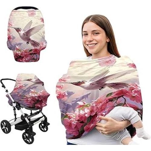 Hummingbird Baby Car Seat Covers Carseat Stroller Cover for Boys Girls,Infant Toddler Privacy Nursing Breastfeeding Canopy Unverisal Fit Grocery Privacy Shopping Baby Cart Cover