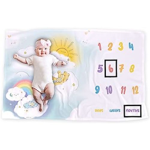LOGOVISION Care Bears Baby Milestone Blanket, 36"x58" Anything is Possible, Unisex for Baby Boy and Girl