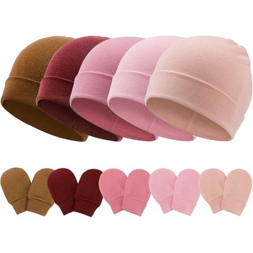 Baby Hats and Mittens Set Toddler Cotton Beanie Infant Cap No Scratch Gloves Newborn Hospital Hats