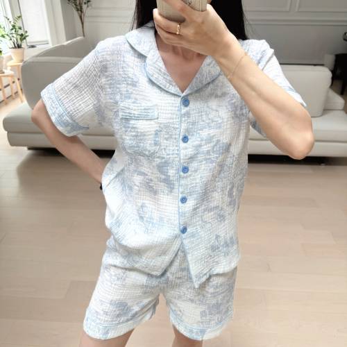 Gauze Cotton Pajama Set: Toile De Jouy Print Loungewear